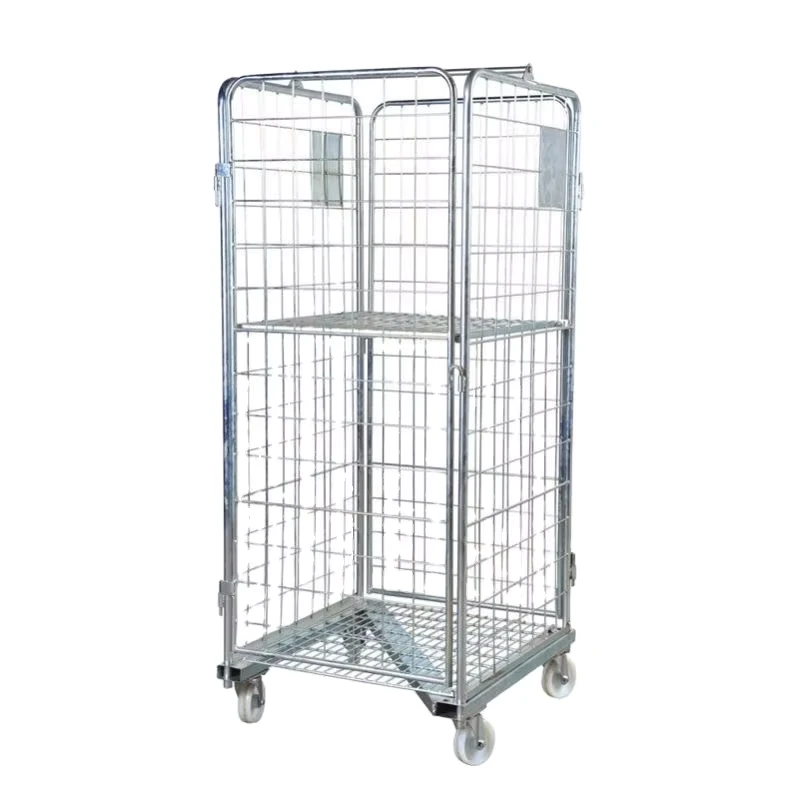 Steel Wire Mesh Heavy Duty Zinc Galvanized Foldable Lockable 500kg Capacity Storage Roll Cage Z Base Trolley Cargo Equipment