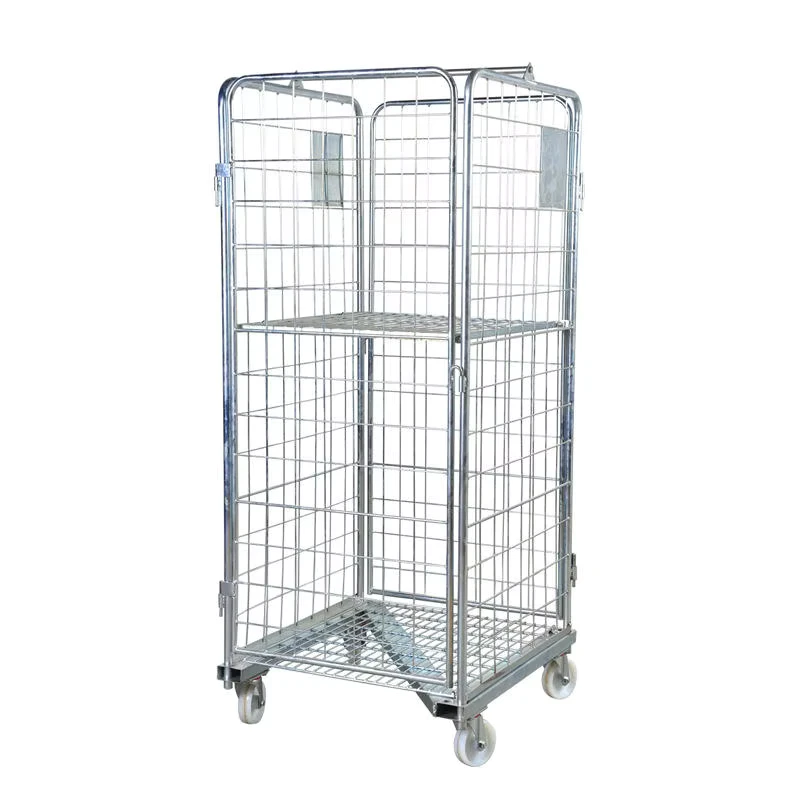 Steel Wire Mesh Storage Roll Cage Z Base Foldable Lockable Storage Mesh Container Trolley Cargo Storage Equipment