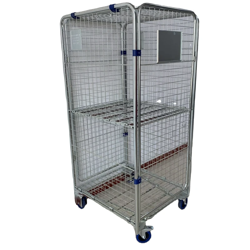 Steel Wire Mesh Zinc Galvanized Roll Container Hand Truck Trolley 500kg OEM