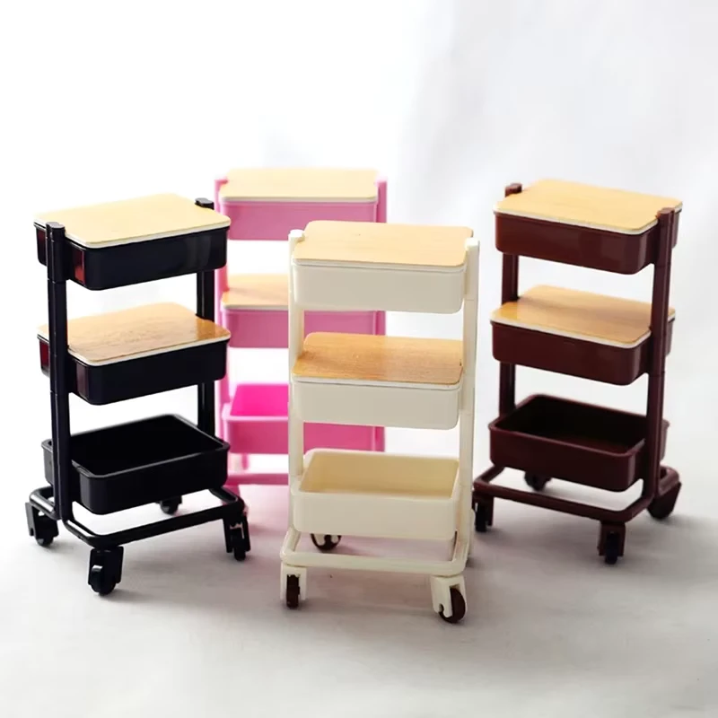 Storage Display Shelf Bookshelf Furniture Model Decor Toy 1Set 1 12 Dollhouse Miniature Trolley Dining Cart With Wheels