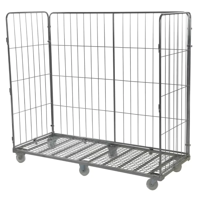 Storage Half Open Gate Foldable Wire Mesh Metal Detachable Laundry Cage Trolley with Cover and Shelf