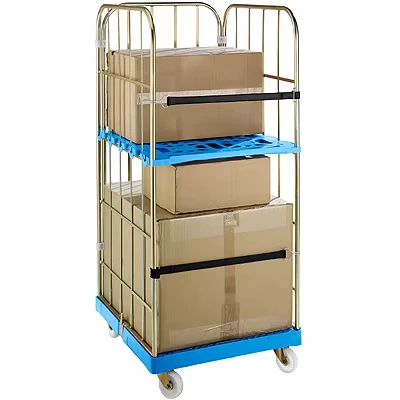 Storage Metal Sparse 3 Face Mesh Supermarket Cargo Roll Cage Crash Cart Trolley