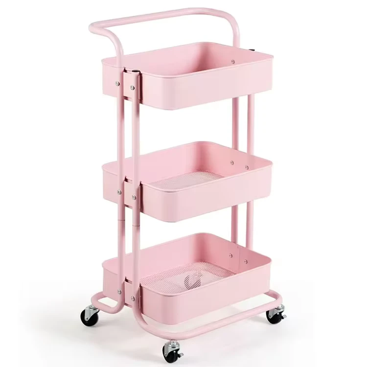 Storage Office Home Metal Wheels 3 Tiers Kitchen Mobile Trolley Heavy Duty Utility Cart