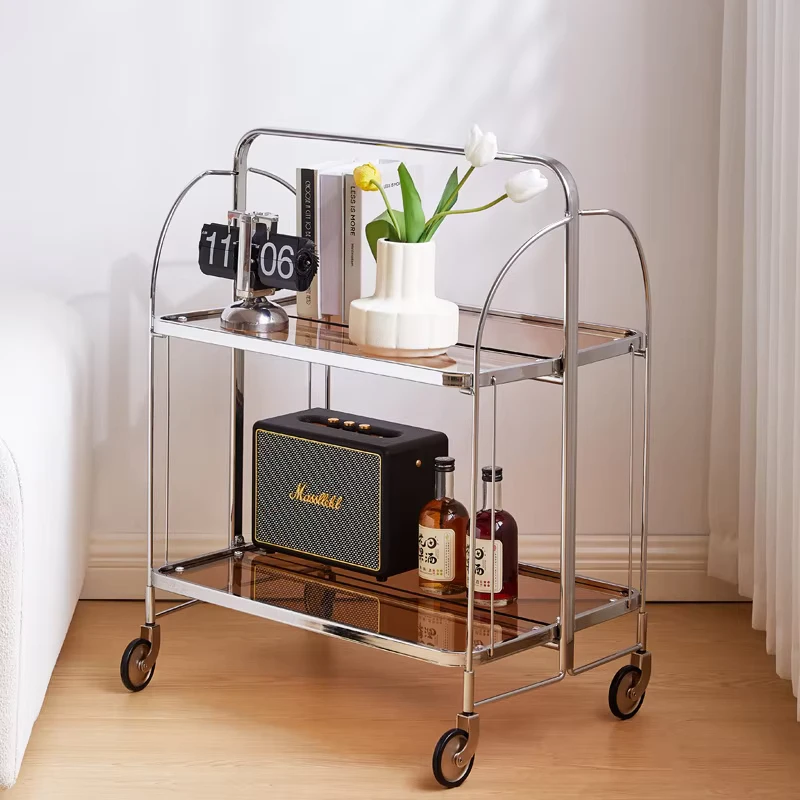Storage Rack Shelf Rolling Wheel Glass Tea Coffee Table Cart Foldable Hotel Food Service Hand Carts Trolley