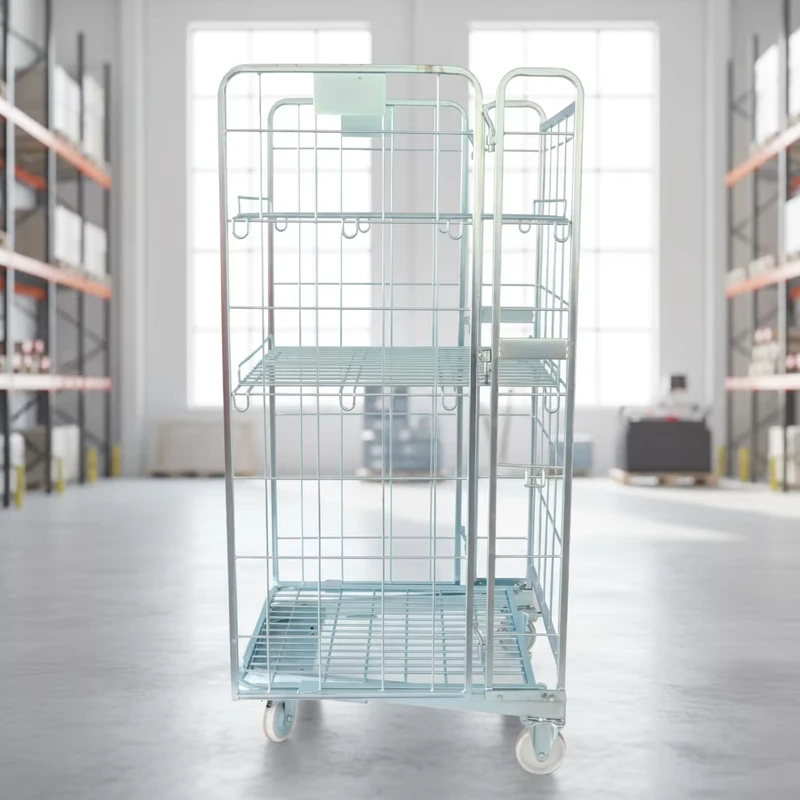 Storage Rack Trolley Roll Container with Shelves Wire Mesh Rolling Cage for Multi Level Warehouse Organization