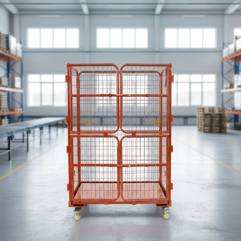 Storage Roll Cage Containers Galvanized Folding Trolley for Industrial Material Transport