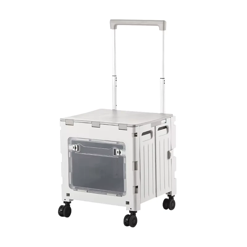 Storage Trolley Carts Foldable White Camping Wagon 4 Wheels Folding Boxes Bins Outdoor Camping Shopping Market
