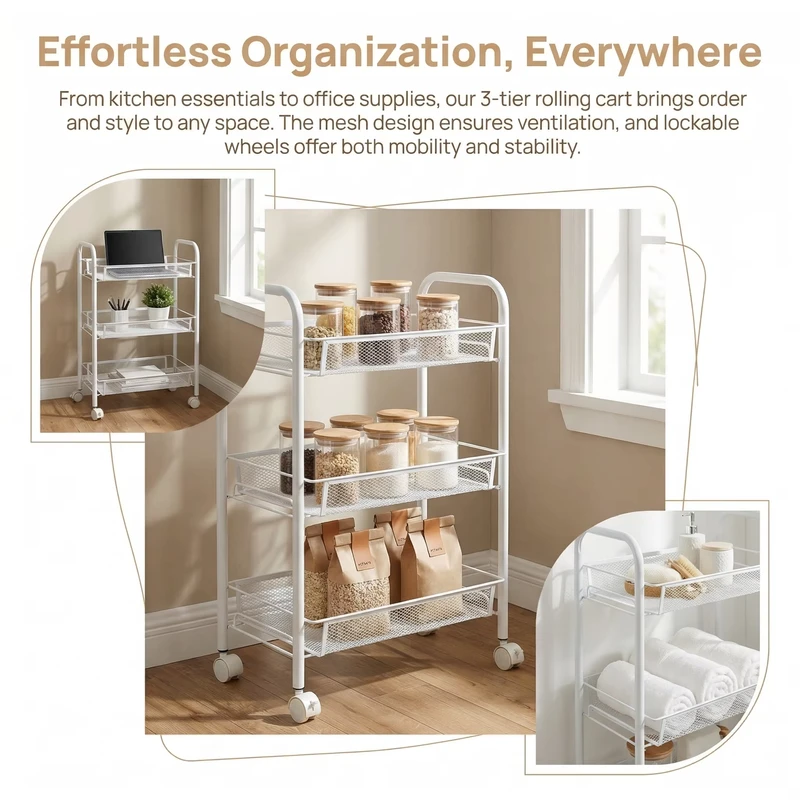 Storage Trolley Multi Level Rolling Storage Car Suitable for Kitchens Bathrooms Garages Storage Cart