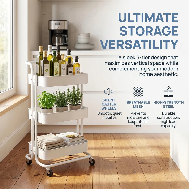 Storage Trolley Multi Level Rolling Storage Car Suitable for Kitchens Bathrooms Garages Storage Cart