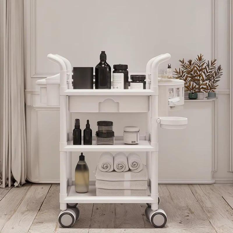 Storage Two level Salon Trolley Beauty Salon Spa Face Cleaning Universal 4 Wheel Trolley with Bowl