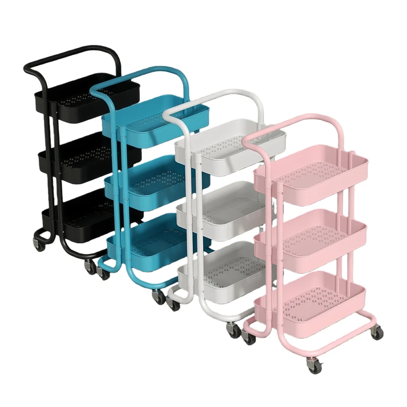 Sturdy 3 Tier Rolling Floor Standing Trolley Multifunctional Mobile Storage Organizer Salon Kitchen Living Room Bathroom Metal
