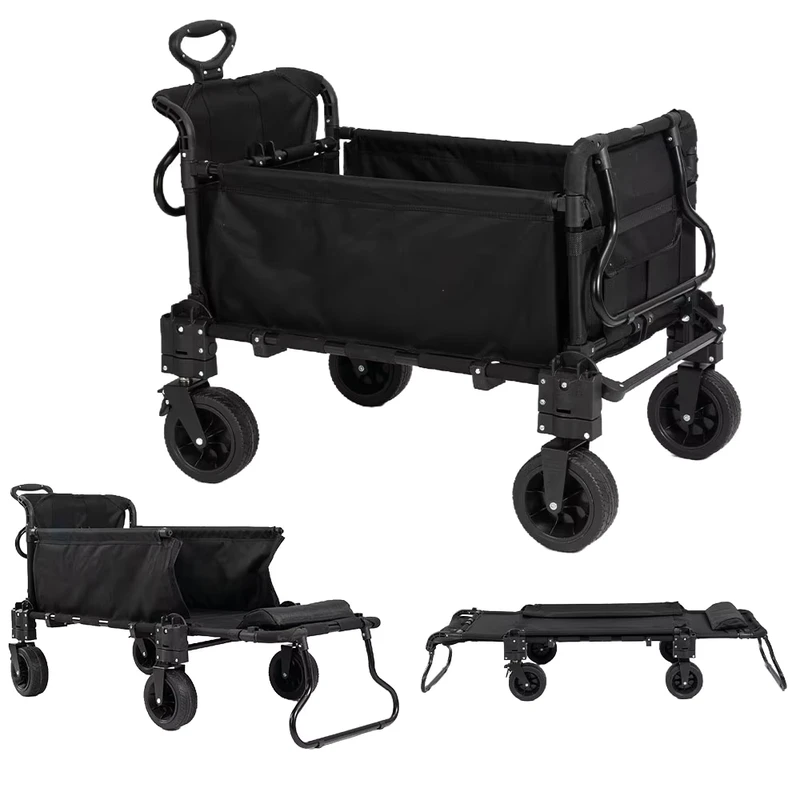 Sturdy Heavy-Duty Foldable Camping Wagon Trolley All-Terrain Outdoor Utility Cart with Back Door Opening