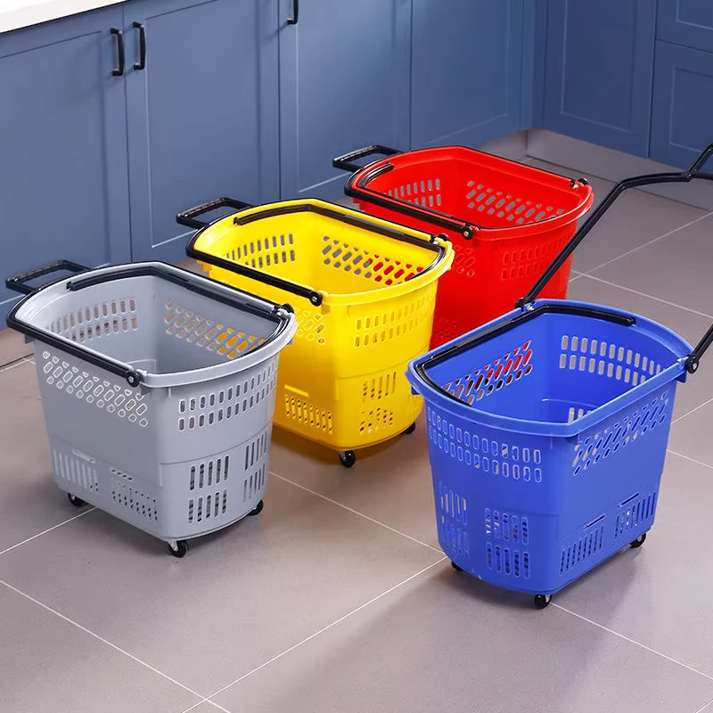 Super Large Portable Plastic Hand pulled Shopping Trolley Adult Supermarket Grocery Cart Model GWL008