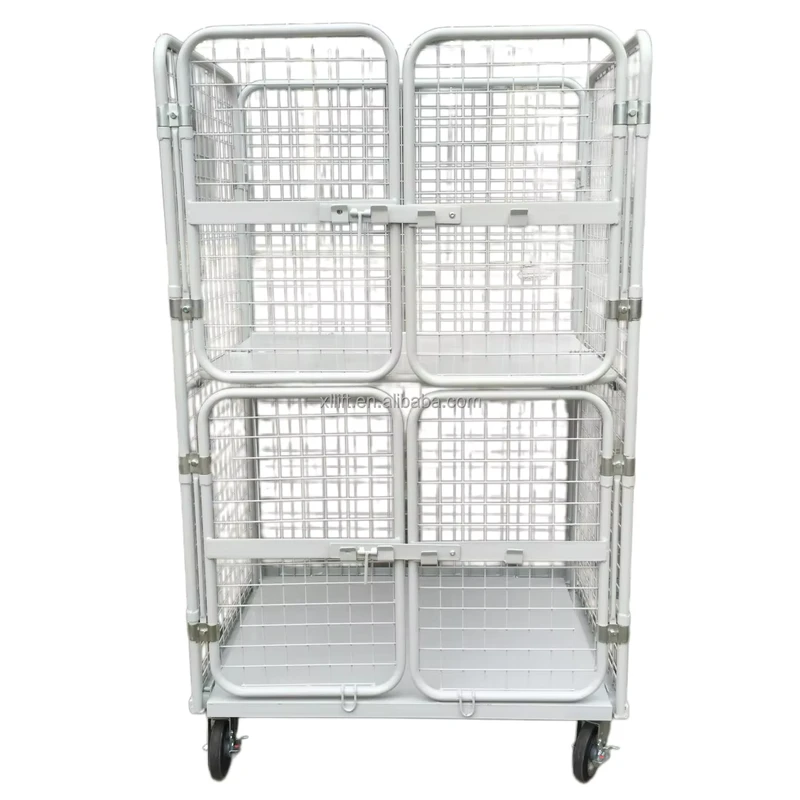 Super Market Foldable Container Cart Roll Cage Trolley Wired Warehouse Doorless Logistics Cart