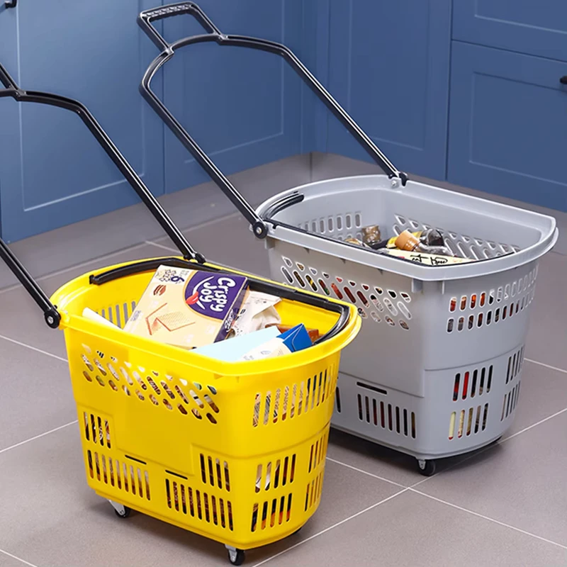 Super large Portable Plastic Hand pulled Supermarket Trolley Shopping Basket Model GWL008 for Adults