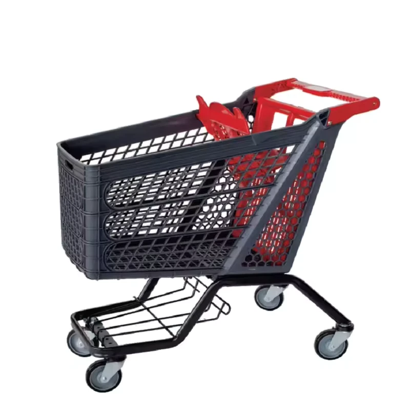 Supermarket 120L Plastic Rolling Wheeled Trolley Shopping Cart Used Commercial Grocery Shopping Carts for Sale