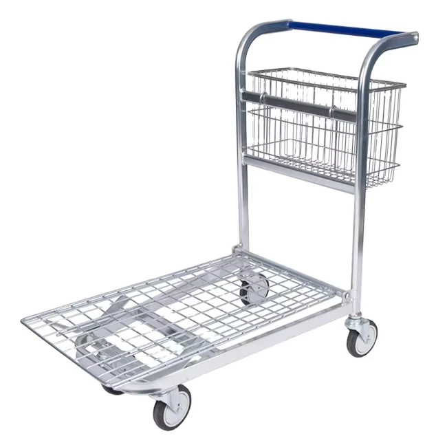 Supermarket Cart Cargo Trolley Warehouse Platform Cart Metal Shop Trolley