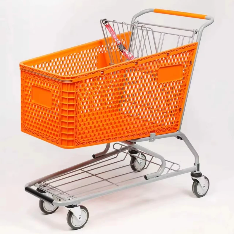 Supermarket Cart Folding PP Plastic Shopping Trolley with Child Seat for Convenience
