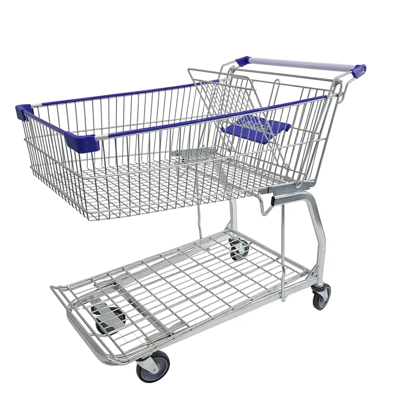 Supermarket Cart with Mesh Zinc Plated Metal Shopping Trolley