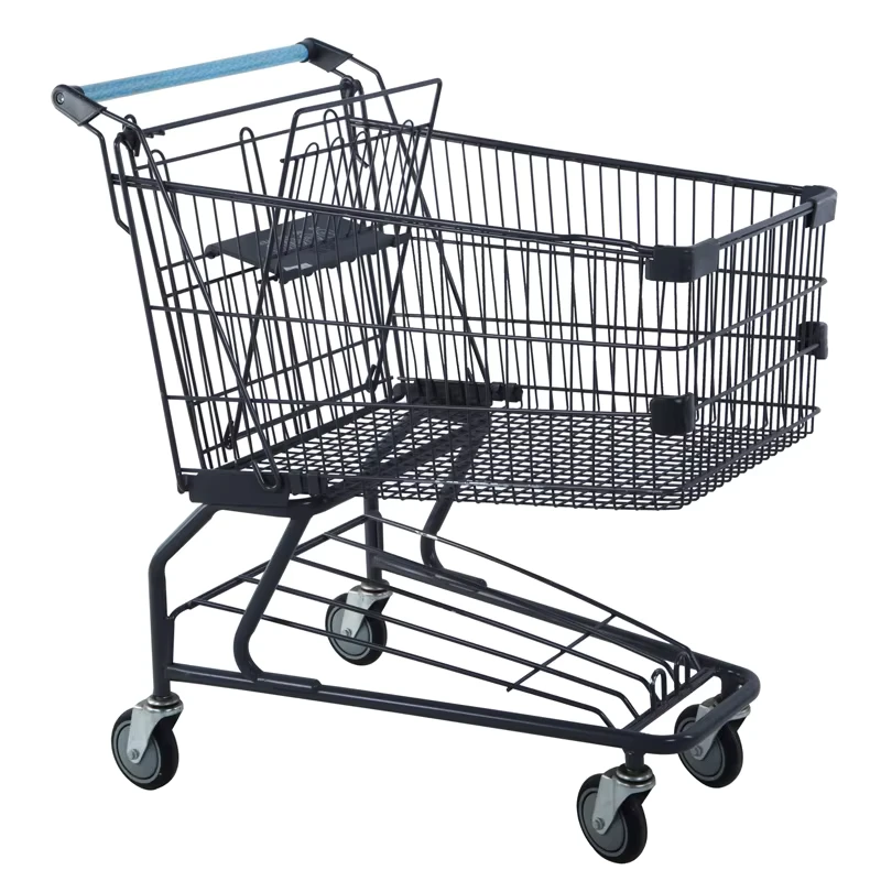 Supermarket Convenience Store Double Decker Shopping Trolley with Mesh Basket