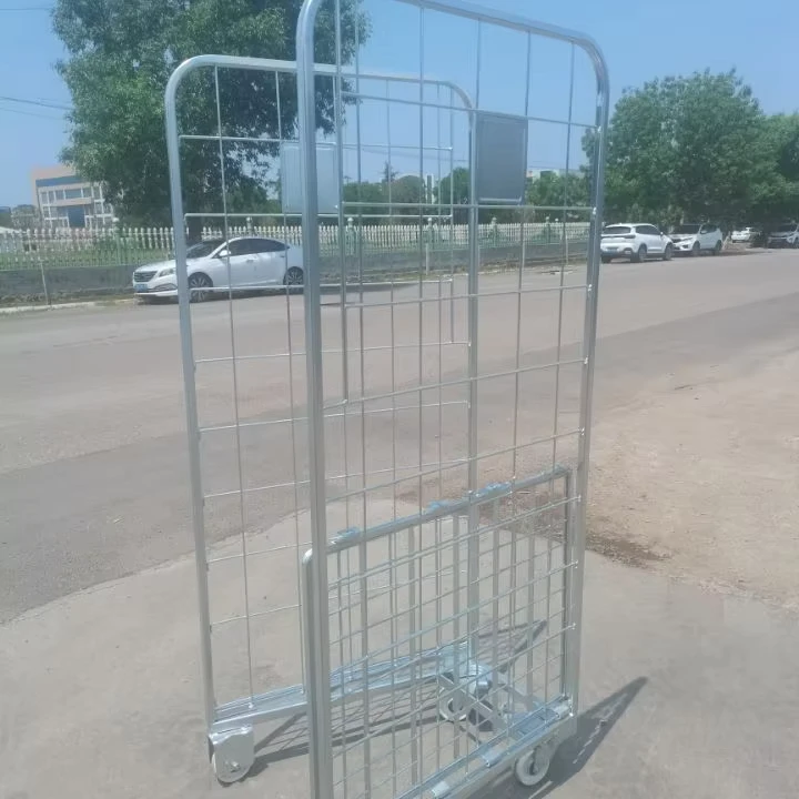 Supermarket Distributing Two Wall Foldable Wire Mesh Trolley Rolling Cage Cart