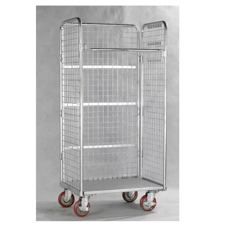 Supermarket Factory Handling Vehicle Foldable Mobile Steel Storage Cage 500kg Capacity Cargo Storage Equipment