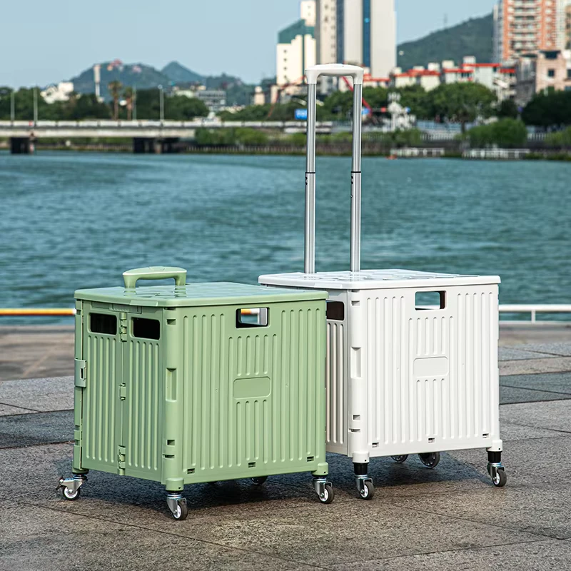Supermarket Foldable 4 Wheel Collapsible Shopping Cart with Large Storage 25-35KG Load Capacity Customized Colors