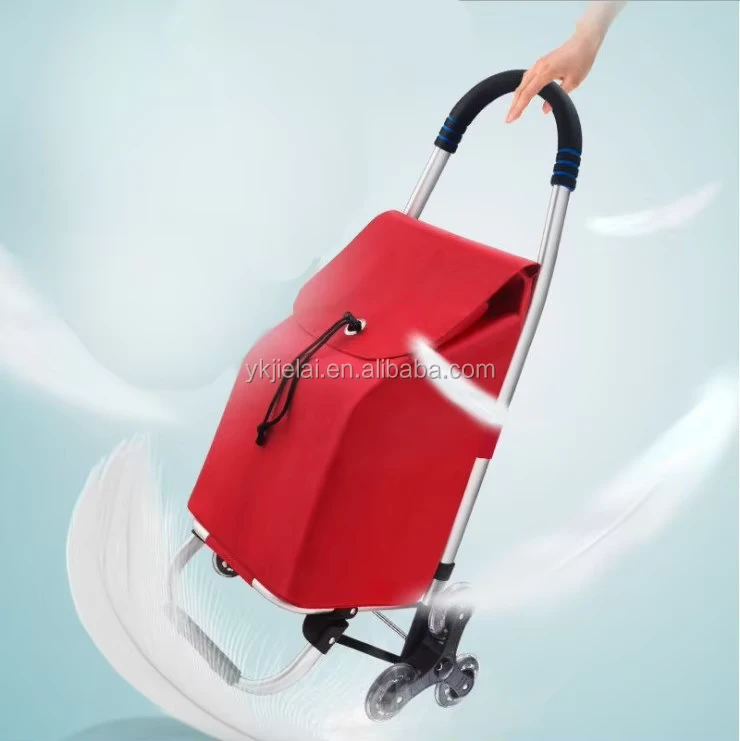 Supermarket Folding Shopping Trolleys Custom 3 Wheels Climb Stairs Shopping Grocery Cart