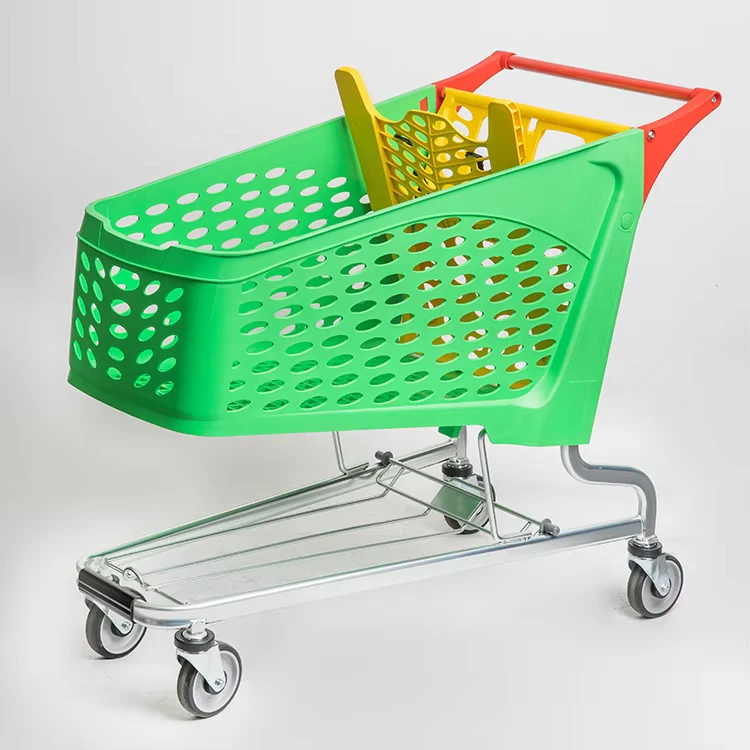 Supermarket Hand Trolley with Plastic Mesh Structure for Grocery Store Shopping