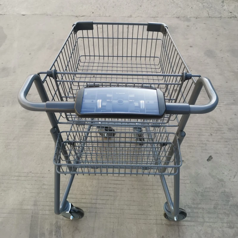 Supermarket Heavy Duty Hand Push Shopping Trolley 2-Tier Shopping Cart With 4 Wheels