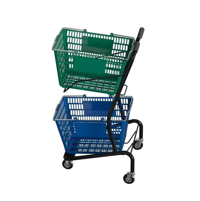 Supermarket KTV Large Shopping Mall Portable Double Layer Japanese Shopping Basket Trolley with Platform Structure