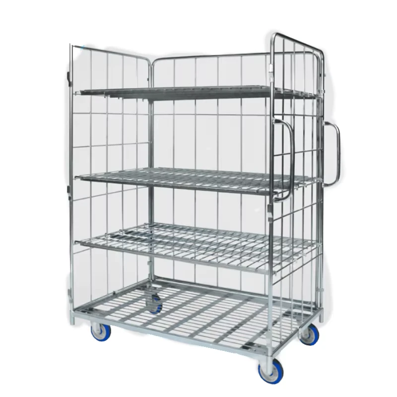 Supermarket Logistics Roll Cage Metal Platform Trolley 3 Sided Foldable Hand Safety Storage Customizable OEM Warehouse Equipment