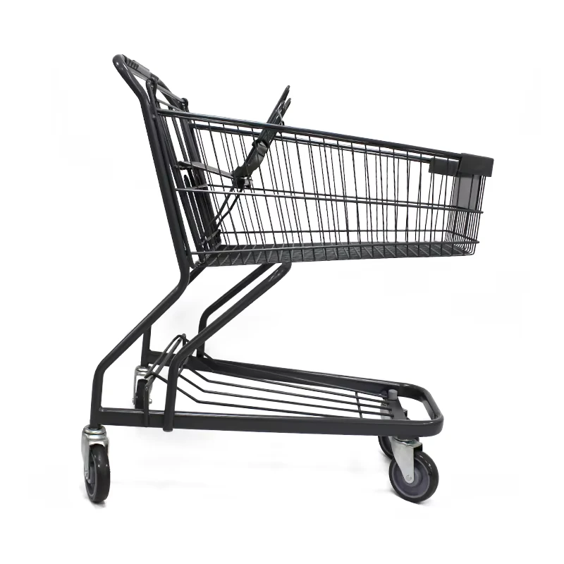 Supermarket Metal Shopping Cart Four PU Wheels