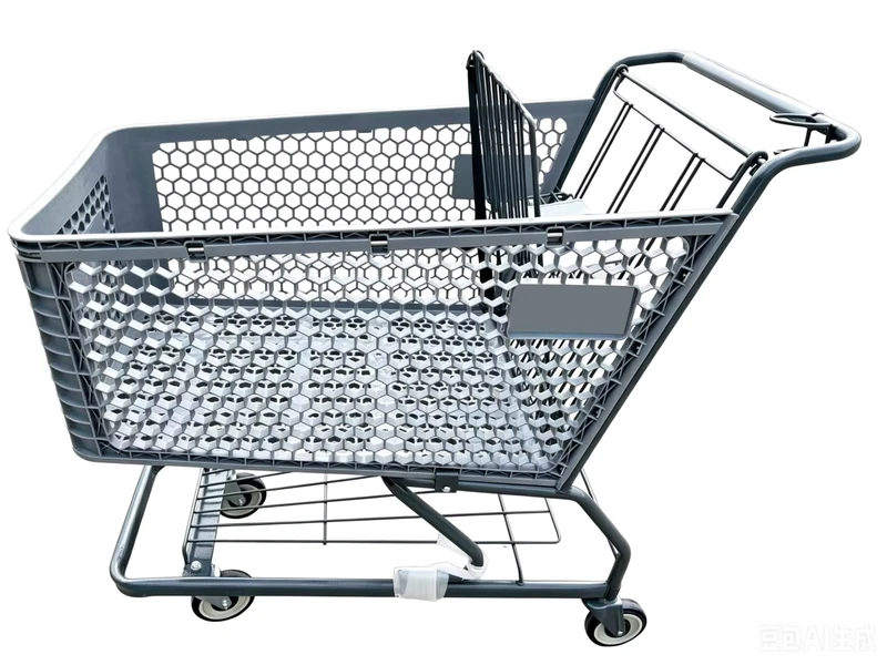 Supermarket Red Basket Plastic Shopping Trolley