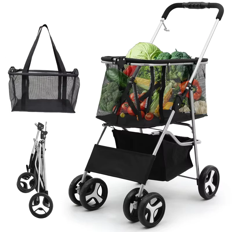 Supermarket Shopping Cart Foldable Pet Trolley Separate Grocery Shopping Hand Basket Outdoor Picnic Camping