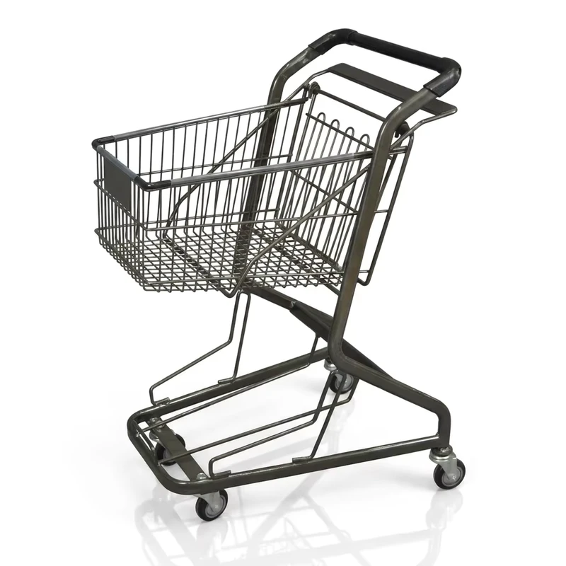 Supermarket Shopping Cart Handle Trolley with 36L Volume Basket 2 Tier Trolley Steel Mesh Structure Light Weight Easy Control