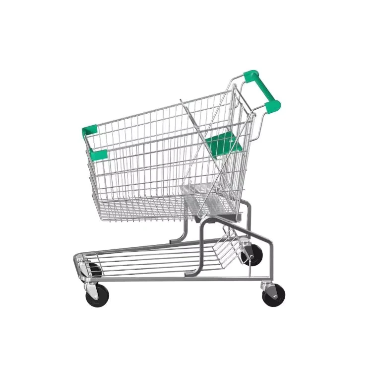 Supermarket Shopping Cart Plastic Hand Trolley Large Capacity Double Layer Platform Structure for Mall Grocery