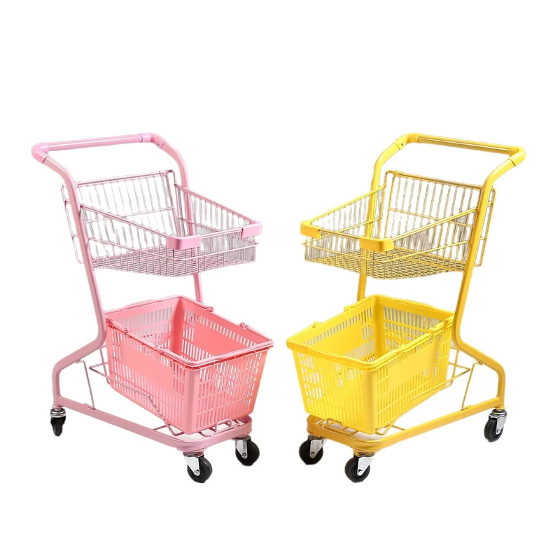 Supermarket Shopping Cart Shopping Mall Double layer Household Photography Props Internet Celebrator Shop KTV Trolley PU Wheel