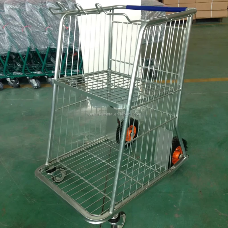 Supermarket Shopping Cart Trolley Basket Four Wheel Big Wheel Car with High Visibility for Service Equipment
