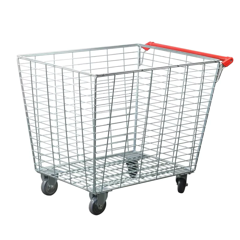 Supermarket Shopping Cart with Net Basket Organizer Wheels Grid Design for Logistics & Grocery Warehouse Use