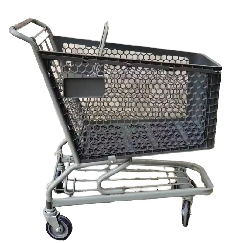 Supermarket Shopping Cart with Vientiane Wheel Plastic Basket for Mall Wheelchair Portable Trolley Carts