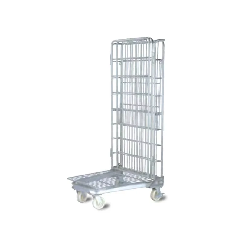 Supermarket Shopping Carts Zinc Folding Roll Container Steel Trolley For Grocery Store Use