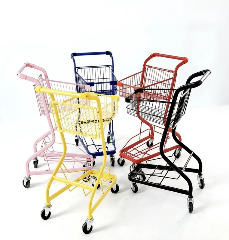 Supermarket Shopping Trolley Cart Metal Grocery Cart with Basket for Retail Store