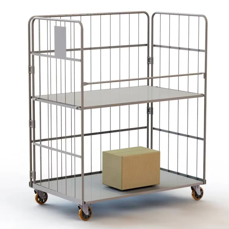 Supermarket Transportation Trolley Foldable Material Handling Warehouse Roller Wire Mesh Cage 350kg Load Capacity 1100L for Sale