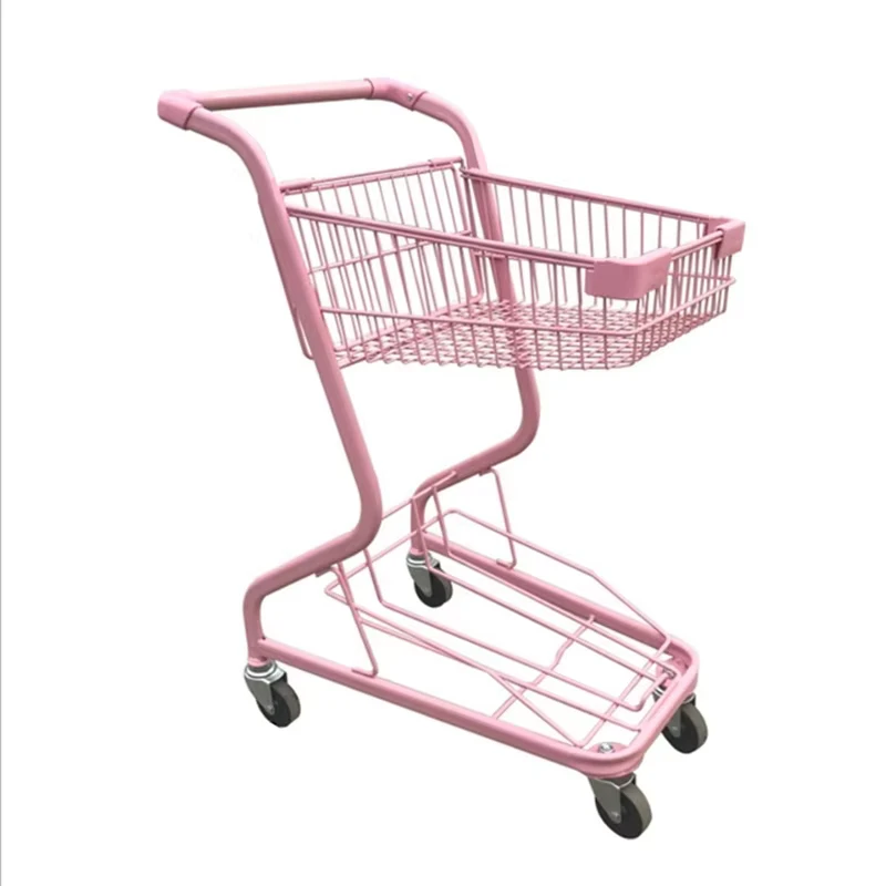 Supermarket Trolley Metal Supermarket Shopping Hand Basket Cart Trolley With 2 Basket