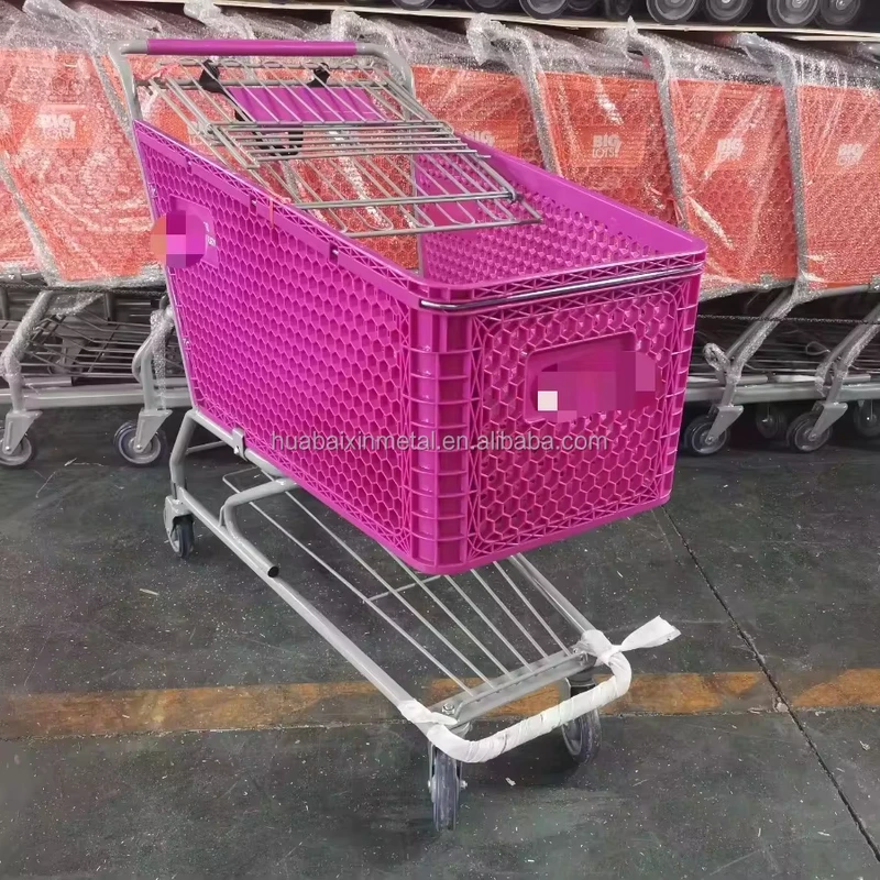 Supermarket Trolley With Large Capacity Metal Shopping Cart Plastic Grocery Shopping Cart Manufacturers’ Supply