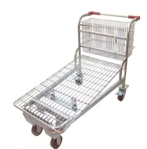Supermarket Warehouse Stock Hand Trolley Material Handling Stock Hand Cart with Basket