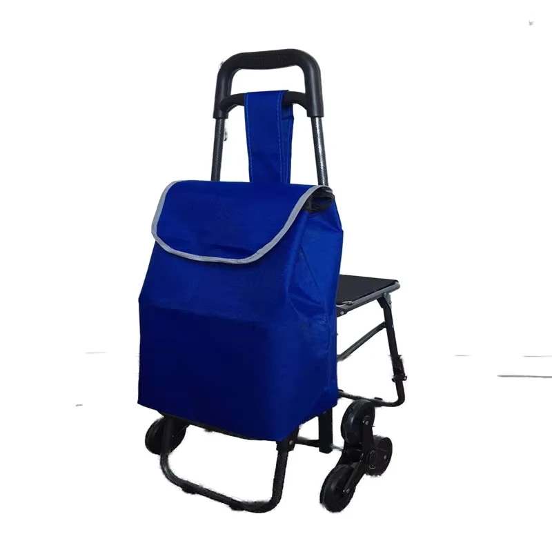 Supermarket Waterproof Shopping Trolley with 6 Wheels Geometric Pattern Folding Grocery Stair Climbing Cart and Cart for Bags