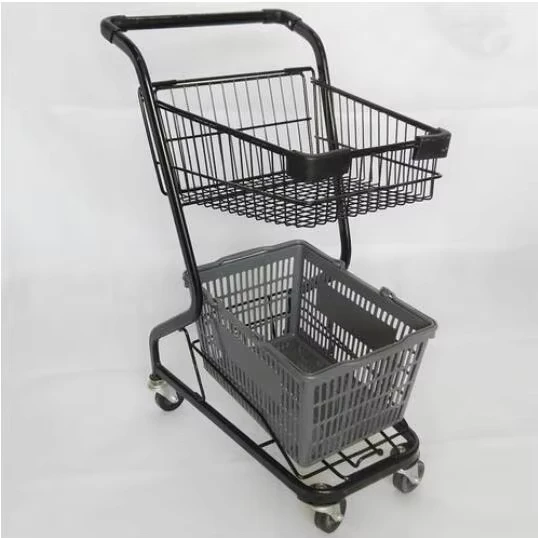 Supermarket Wire Basket Trolley Shopping Cart with Convenience Features