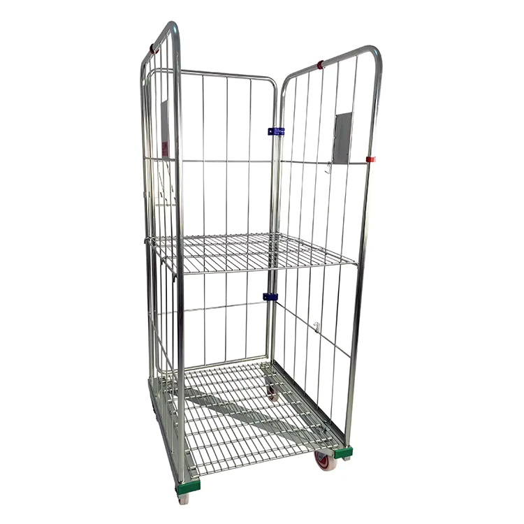 Supermarket Z Frame Base Stainless Steel Rolling Container Logistic Portable Mesh Doors 2 Sided Roll Cage OEM 350kg Load